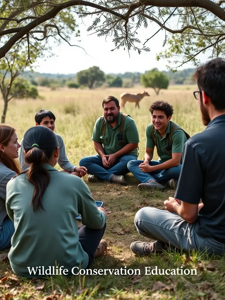 A photograph showcasing ACCA members working with local farmers to prevent crop damage by wildlife, using humane and effective methods. The image should illustrate the association's commitment to community collaboration.